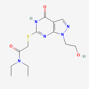 molecular formula C13H19N5O3S B2869477 N,N-diethyl-2-((1-(2-hydroxyethyl)-4-oxo-4,5-dihydro-1H-pyrazolo[3,4-d]pyrimidin-6-yl)thio)acetamide CAS No. 946332-84-9