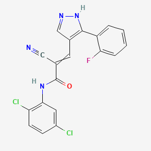 molecular formula C19H11Cl2FN4O B2869480 2-cyano-N-(2,5-dichlorophenyl)-3-[3-(2-fluorophenyl)-1H-pyrazol-4-yl]prop-2-enamide CAS No. 1798428-03-1