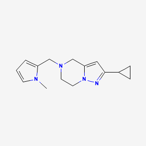 molecular formula C15H20N4 B2869483 2-cyclopropyl-5-((1-methyl-1H-pyrrol-2-yl)methyl)-4,5,6,7-tetrahydropyrazolo[1,5-a]pyrazine CAS No. 2034416-57-2