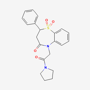 molecular formula C21H22N2O4S B2869489 5-(2-oxo-2-(pyrrolidin-1-yl)ethyl)-2-phenyl-2,3-dihydrobenzo[b][1,4]thiazepin-4(5H)-one 1,1-dioxide CAS No. 852451-78-6