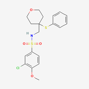 molecular formula C19H22ClNO4S2 B2869492 3-chloro-4-methoxy-N-((4-(phenylthio)tetrahydro-2H-pyran-4-yl)methyl)benzenesulfonamide CAS No. 1797577-87-7