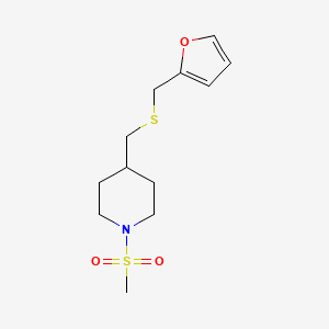 molecular formula C12H19NO3S2 B2869495 4-(((Furan-2-ylmethyl)thio)methyl)-1-(methylsulfonyl)piperidine CAS No. 1396857-70-7