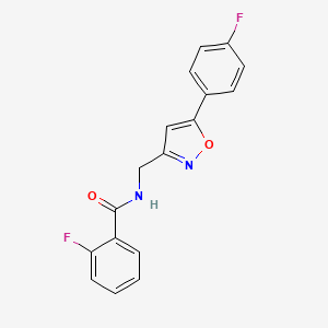 molecular formula C17H12F2N2O2 B2869510 2-氟-N-((5-(4-氟苯基)异恶唑-3-基)甲基)苯甲酰胺 CAS No. 952963-54-1