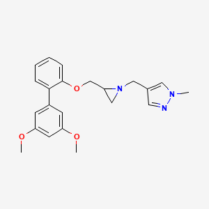 molecular formula C22H25N3O3 B2869512 4-[[2-[[2-(3,5-Dimethoxyphenyl)phenoxy]methyl]aziridin-1-yl]methyl]-1-methylpyrazole CAS No. 2418715-40-7