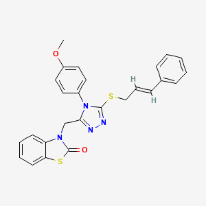 molecular formula C26H22N4O2S2 B2869520 (E)-3-((5-(cinnamylthio)-4-(4-methoxyphenyl)-4H-1,2,4-triazol-3-yl)methyl)benzo[d]thiazol-2(3H)-one CAS No. 1322294-79-0