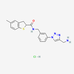 molecular formula C20H22ClN5OS B2869527 N-[[3-[4-(Aminomethyl)triazol-1-yl]phenyl]methyl]-5-methyl-2,3-dihydro-1-benzothiophene-2-carboxamide;hydrochloride CAS No. 2418691-94-6
