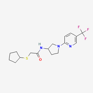 molecular formula C17H22F3N3OS B2869537 2-(cyclopentylthio)-N-(1-(5-(trifluoromethyl)pyridin-2-yl)pyrrolidin-3-yl)acetamide CAS No. 1795298-86-0