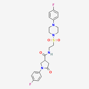 molecular formula C23H26F2N4O4S B2869546 1-(4-fluorophenyl)-N-(2-{[4-(4-fluorophenyl)piperazin-1-yl]sulfonyl}ethyl)-5-oxopyrrolidine-3-carboxamide CAS No. 933027-47-5