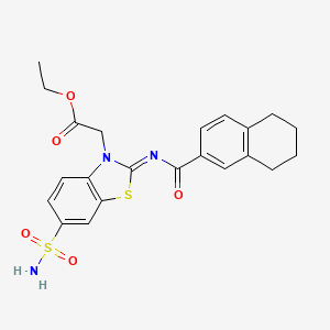 Ethyl 2-[6-sulfamoyl-2-(5,6,7,8-tetrahydronaphthalene-2-carbonylimino)-1,3-benzothiazol-3-yl]acetate