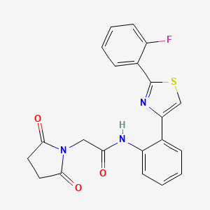 molecular formula C21H16FN3O3S B2869560 2-(2,5-二氧代吡咯烷-1-基)-N-(2-(2-(2-氟苯基)噻唑-4-基)苯基)乙酰胺 CAS No. 1797729-31-7