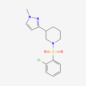 molecular formula C15H18ClN3O2S B2869563 1-((2-chlorophenyl)sulfonyl)-3-(1-methyl-1H-pyrazol-3-yl)piperidine CAS No. 2034610-78-9
