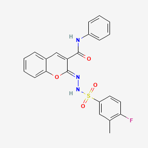 molecular formula C23H18FN3O4S B2869567 (2Z)-2-[(4-fluoro-3-methylphenyl)sulfonylhydrazinylidene]-N-phenylchromene-3-carboxamide CAS No. 866349-00-0