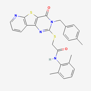 molecular formula C27H24N4O2S2 B2869586 N-(2,6-dimethylphenyl)-2-((3-(4-methylbenzyl)-4-oxo-3,4-dihydropyrido[3',2':4,5]thieno[3,2-d]pyrimidin-2-yl)thio)acetamide CAS No. 1223930-11-7