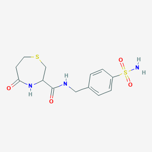 molecular formula C13H17N3O4S2 B2869587 5-氧代-N-(4-磺酰氨基苄基)-1,4-噻氮杂环戊烷-3-甲酰胺 CAS No. 1396631-95-0