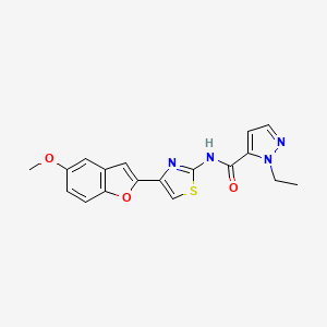 molecular formula C18H16N4O3S B2869593 1-乙基-N-(4-(5-甲氧基苯并呋喃-2-基)噻唑-2-基)-1H-吡唑-5-甲酰胺 CAS No. 1170064-15-9