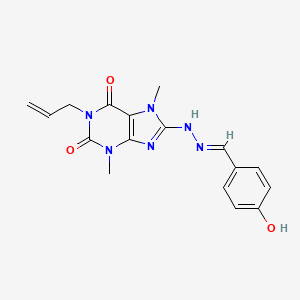 (E)-1-allyl-8-(2-(4-hydroxybenzylidene)hydrazinyl)-3,7-dimethyl-1H-purine-2,6(3H,7H)-dione