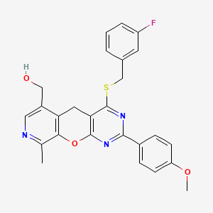 (7-{[(3-Fluorophenyl)methyl]sulfanyl}-5-(4-methoxyphenyl)-14-methyl-2-oxa-4,6,13-triazatricyclo[8.4.0.0^{3,8}]tetradeca-1(10),3(8),4,6,11,13-hexaen-11-yl)methanol