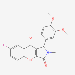 molecular formula C20H16FNO5 B2869623 1-(3,4-Dimethoxyphenyl)-7-fluoro-2-methyl-1,2-dihydrochromeno[2,3-c]pyrrole-3,9-dione CAS No. 862197-51-1