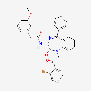 molecular formula C32H26BrN3O4 B2869630 N-(2,5-二氮杂-2-(2-(2-溴苯基)-2-氧代乙基)-3-氧代-6-苯基双环[5.4.0]十一元-1(11),5,7(8),9-四烯-4-基)-2-(3-甲氧基苯基)乙酰胺 CAS No. 1796911-78-8