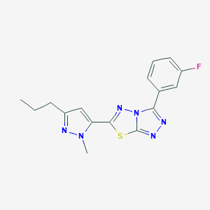 molecular formula C16H15FN6S B286967 3-(3-fluorophenyl)-6-(1-methyl-3-propyl-1H-pyrazol-5-yl)[1,2,4]triazolo[3,4-b][1,3,4]thiadiazole 