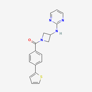 molecular formula C18H16N4OS B2869702 (3-(Pyrimidin-2-ylamino)azetidin-1-yl)(4-(thiophen-2-yl)phenyl)methanone CAS No. 2034552-55-9