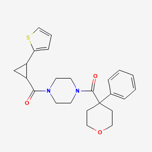 (4-(4-phenyltetrahydro-2H-pyran-4-carbonyl)piperazin-1-yl)(2-(thiophen-2-yl)cyclopropyl)methanone