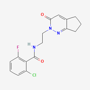 molecular formula C16H15ClFN3O2 B2869709 2-chloro-6-fluoro-N-(2-(3-oxo-3,5,6,7-tetrahydro-2H-cyclopenta[c]pyridazin-2-yl)ethyl)benzamide CAS No. 2034428-74-3