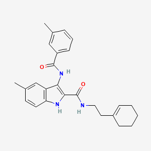 molecular formula C26H29N3O2 B2869711 N-[2-(环己-1-烯-1-基)乙基]-5-甲基-3-(3-甲基苯甲酰氨基)-1H-吲哚-2-甲酰胺 CAS No. 1030127-36-6