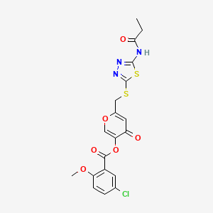 4-oxo-6-(((5-propionamido-1,3,4-thiadiazol-2-yl)thio)methyl)-4H-pyran-3-yl 5-chloro-2-methoxybenzoate