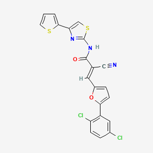 molecular formula C21H11Cl2N3O2S2 B2869755 (E)-2-cyano-3-[5-(2,5-dichlorophenyl)furan-2-yl]-N-(4-thiophen-2-yl-1,3-thiazol-2-yl)prop-2-enamide CAS No. 717119-03-4