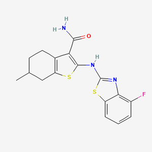 molecular formula C17H16FN3OS2 B2869766 2-[(4-Fluoro-1,3-benzothiazol-2-yl)amino]-6-methyl-4,5,6,7-tetrahydro-1-benzothiophene-3-carboxamide CAS No. 862974-79-6