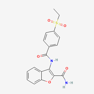 molecular formula C18H16N2O5S B2869770 3-(4-(Ethylsulfonyl)benzamido)benzofuran-2-carboxamide CAS No. 886937-53-7