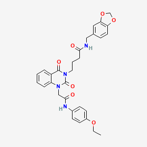 molecular formula C30H30N4O7 B2869777 N-(1,3-benzodioxol-5-ylmethyl)-4-[1-{2-[(4-ethoxyphenyl)amino]-2-oxoethyl}-2,4-dioxo-1,4-dihydroquinazolin-3(2H)-yl]butanamide CAS No. 899910-41-9