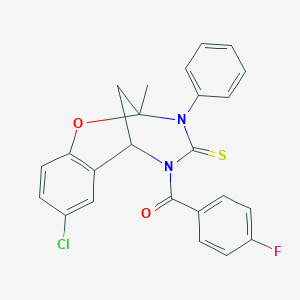 molecular formula C24H18ClFN2O2S B2869779 4-Chloro-12-(4-fluorobenzoyl)-9-methyl-10-phenyl-8-oxa-10,12-diazatricyclo[7.3.1.0^{2,7}]trideca-2,4,6-triene-11-thione CAS No. 2380181-60-0