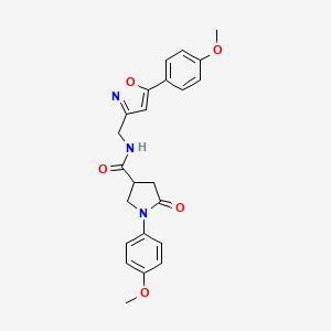 molecular formula C23H23N3O5 B2869781 1-(4-甲氧基苯基)-N-((5-(4-甲氧基苯基)异恶唑-3-基)甲基)-5-氧代吡咯烷-3-甲酰胺 CAS No. 953015-52-6