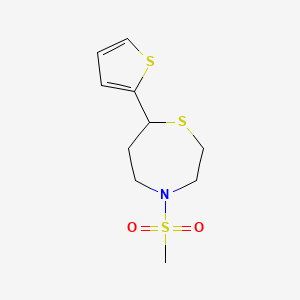 molecular formula C10H15NO2S3 B2869788 4-(Methylsulfonyl)-7-(thiophen-2-yl)-1,4-thiazepane CAS No. 1705068-29-6