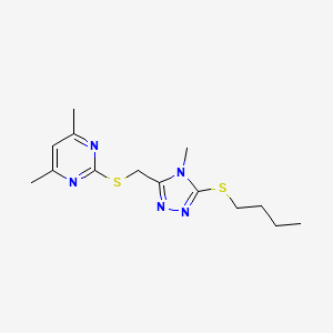 molecular formula C14H21N5S2 B2869795 2-[(5-Butylsulfanyl-4-methyl-1,2,4-triazol-3-yl)methylsulfanyl]-4,6-dimethylpyrimidine CAS No. 868221-98-1