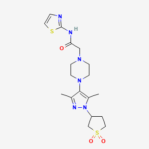 molecular formula C18H26N6O3S2 B2869804 2-(4-(1-(1,1-二氧化四氢噻吩-3-基)-3,5-二甲基-1H-吡唑-4-基)哌嗪-1-基)-N-(噻唑-2-基)乙酰胺 CAS No. 1334369-19-5