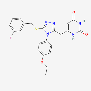 molecular formula C22H20FN5O3S B2869806 6-((4-(4-ethoxyphenyl)-5-((3-fluorobenzyl)thio)-4H-1,2,4-triazol-3-yl)methyl)pyrimidine-2,4(1H,3H)-dione CAS No. 852153-66-3