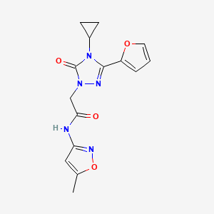 molecular formula C15H15N5O4 B2869826 2-(4-环丙基-3-(呋喃-2-基)-5-氧代-4,5-二氢-1H-1,2,4-三唑-1-基)-N-(5-甲基异恶唑-3-基)乙酰胺 CAS No. 1797585-71-7