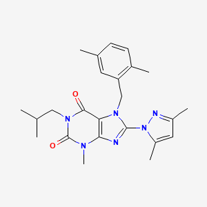 molecular formula C24H30N6O2 B2869831 8-(3,5-dimethyl-1H-pyrazol-1-yl)-7-(2,5-dimethylbenzyl)-1-isobutyl-3-methyl-1H-purine-2,6(3H,7H)-dione CAS No. 1013990-04-9