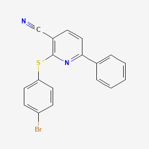 molecular formula C18H11BrN2S B2869834 2-[(4-Bromophenyl)sulfanyl]-6-phenylnicotinonitrile CAS No. 252058-87-0