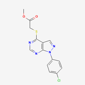 molecular formula C14H11ClN4O2S B2869835 2-[1-(4-氯苯基)吡唑并[3,4-d]嘧啶-4-基]硫代乙酸甲酯 CAS No. 577961-75-2