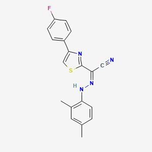 molecular formula C19H15FN4S B2869837 (Z)-N'-(2,4-dimethylphenyl)-4-(4-fluorophenyl)thiazole-2-carbohydrazonoyl cyanide CAS No. 477285-63-5