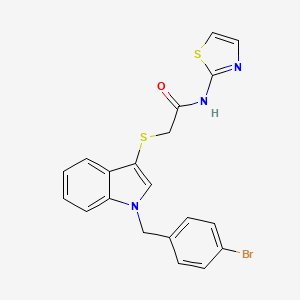 molecular formula C20H16BrN3OS2 B2869838 2-[1-[(4-溴苯基)甲基]吲哚-3-基]硫烷基-N-(1,3-噻唑-2-基)乙酰胺 CAS No. 681274-43-1