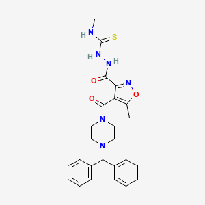 molecular formula C25H28N6O3S B2869840 2-({4-[(4-二苯甲基哌嗪基)羰基]-5-甲基-3-异恶唑基}羰基)-N-甲基-1-肼基甲硫代酰胺 CAS No. 338408-80-3