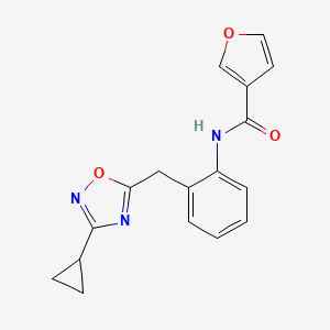 molecular formula C17H15N3O3 B2869852 N-(2-((3-环丙基-1,2,4-恶二唑-5-基)甲基)苯基)呋喃-3-甲酰胺 CAS No. 1797544-47-8