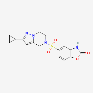 molecular formula C16H16N4O4S B2869883 5-((2-环丙基-6,7-二氢吡唑并[1,5-a]吡嗪-5(4H)-基)磺酰基)苯并[d]恶唑-2(3H)-酮 CAS No. 2034278-92-5