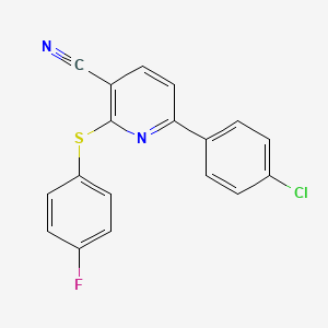 molecular formula C18H10ClFN2S B2869905 6-(4-Chlorophenyl)-2-[(4-fluorophenyl)sulfanyl]nicotinonitrile CAS No. 252059-02-2