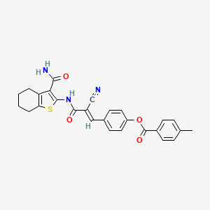 (E)-4-(3-((3-carbamoyl-4,5,6,7-tetrahydrobenzo[b]thiophen-2-yl)amino)-2-cyano-3-oxoprop-1-en-1-yl)phenyl 4-methylbenzoate